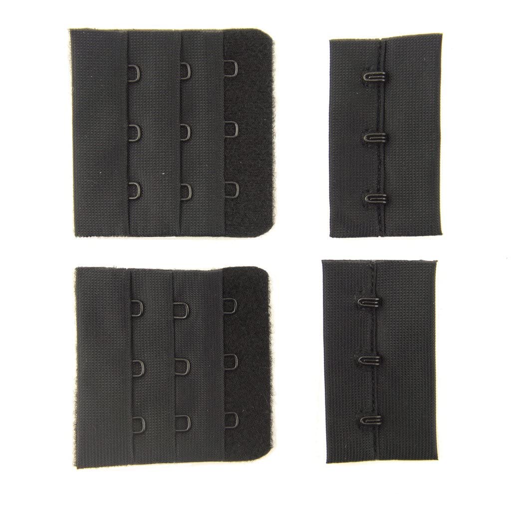HAND® Black Bra Hook and Eye Bra Strap Sew-in Fasteners - 3 Hooks - 45 mm Wide - Pack of 2 Sets
