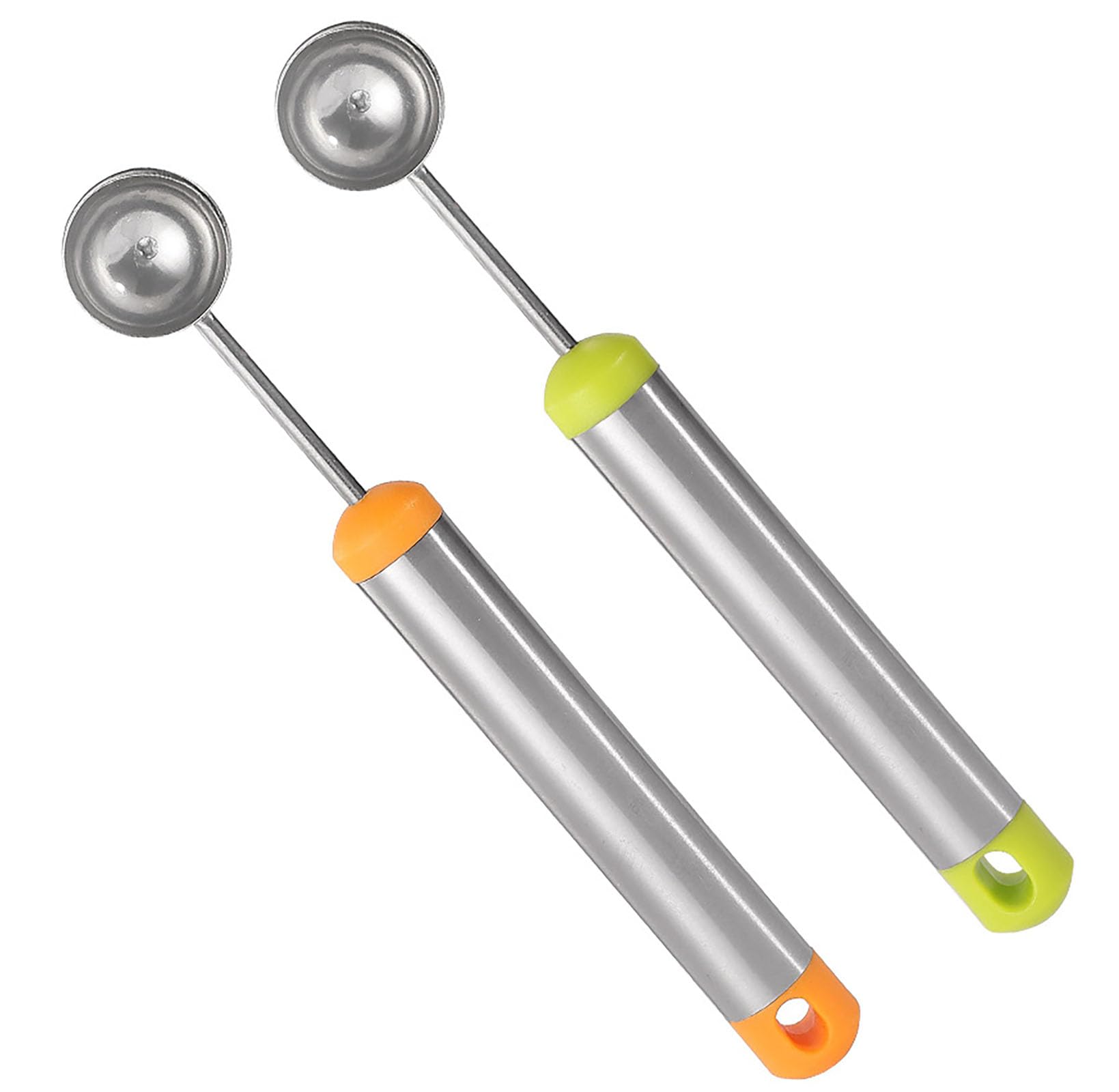 Watermelon Baller Scoop, 2 Pcs Red and Green 8 Inch Stainless Steel Fruit and Ice Cream Hemisphere Spoon for Kitchen and Outdoors (2)