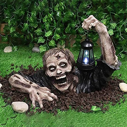 LANGWEI Decoración De Linterna De Zombi De Halloween, Decoración De Artesanías De Resina, Escultura De Terror, Decoraciones De Fiesta De Halloween para Patio, Jardín, Césped