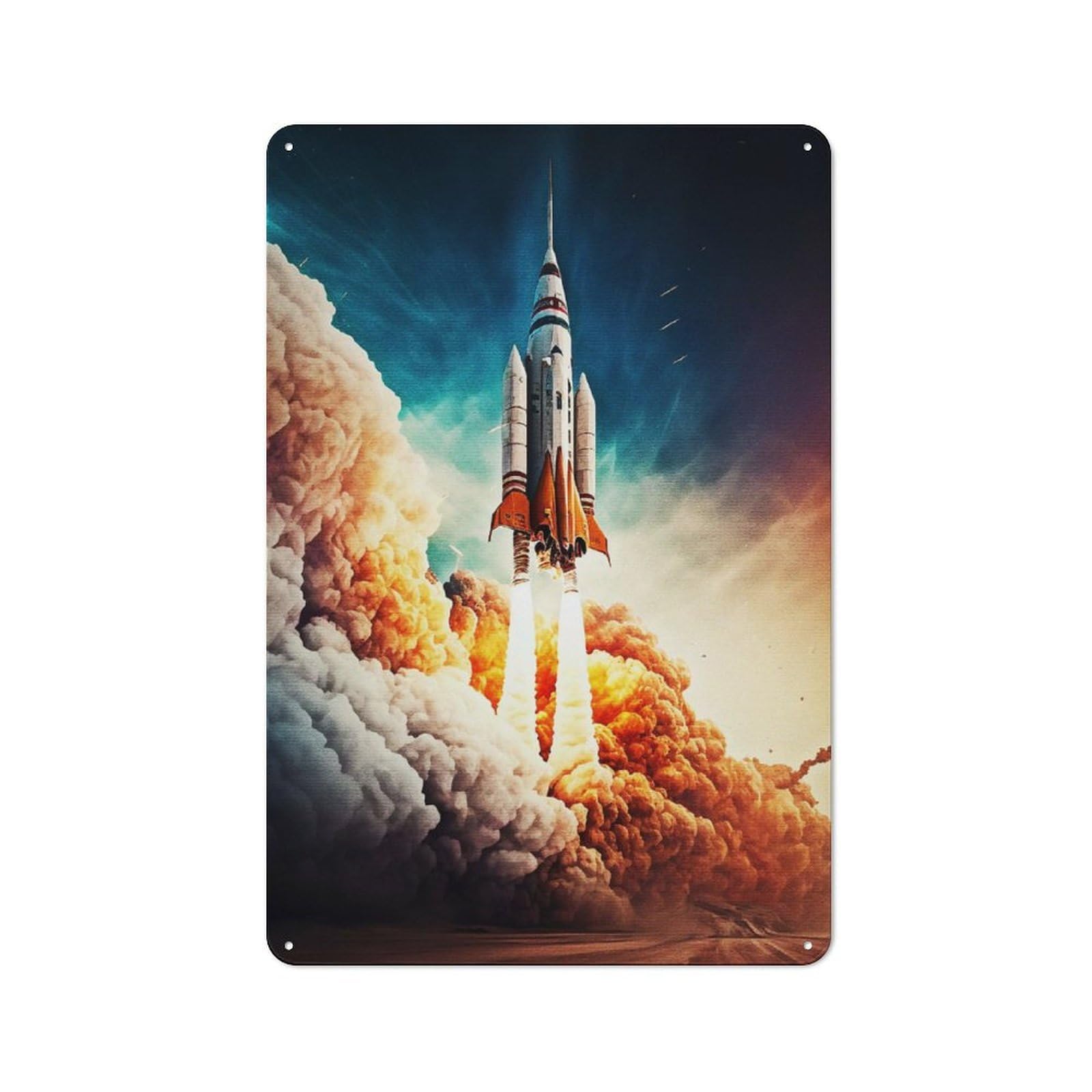Junmoney Style-1 Vintage Tin Sign 30X20cm With Rocket Launch Future For Home Bar Wall, Metal Sign Decor For Home Bars And Entertaining Spaces