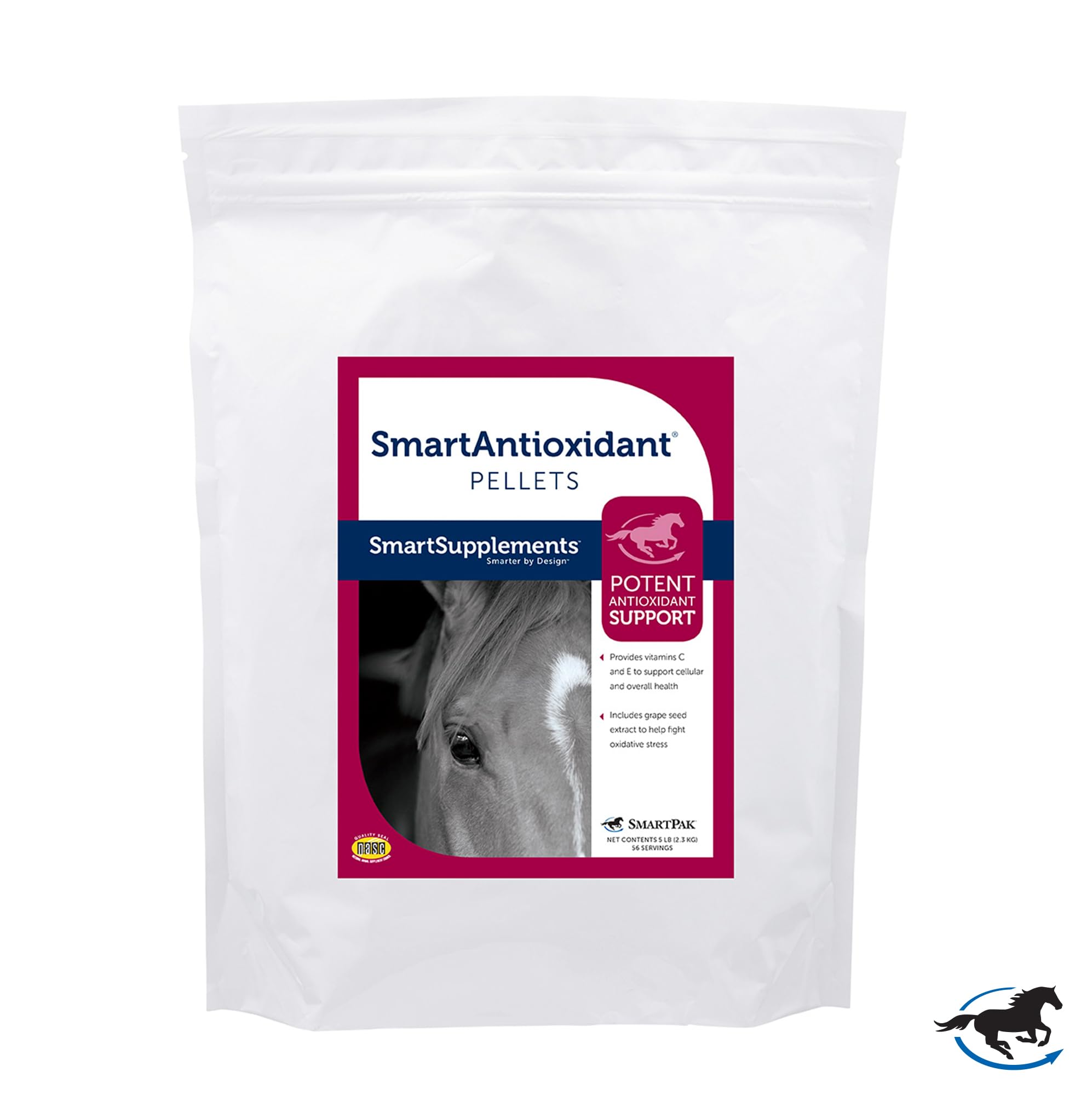SmartPak SmartAntioxidant Pellets Vitamin C & E Formula | Grape Seed Extract & Citrus Bioflavonoids, Horse Supplement for Senior & Performance Horses, 56 Servings, 5 lb Bag