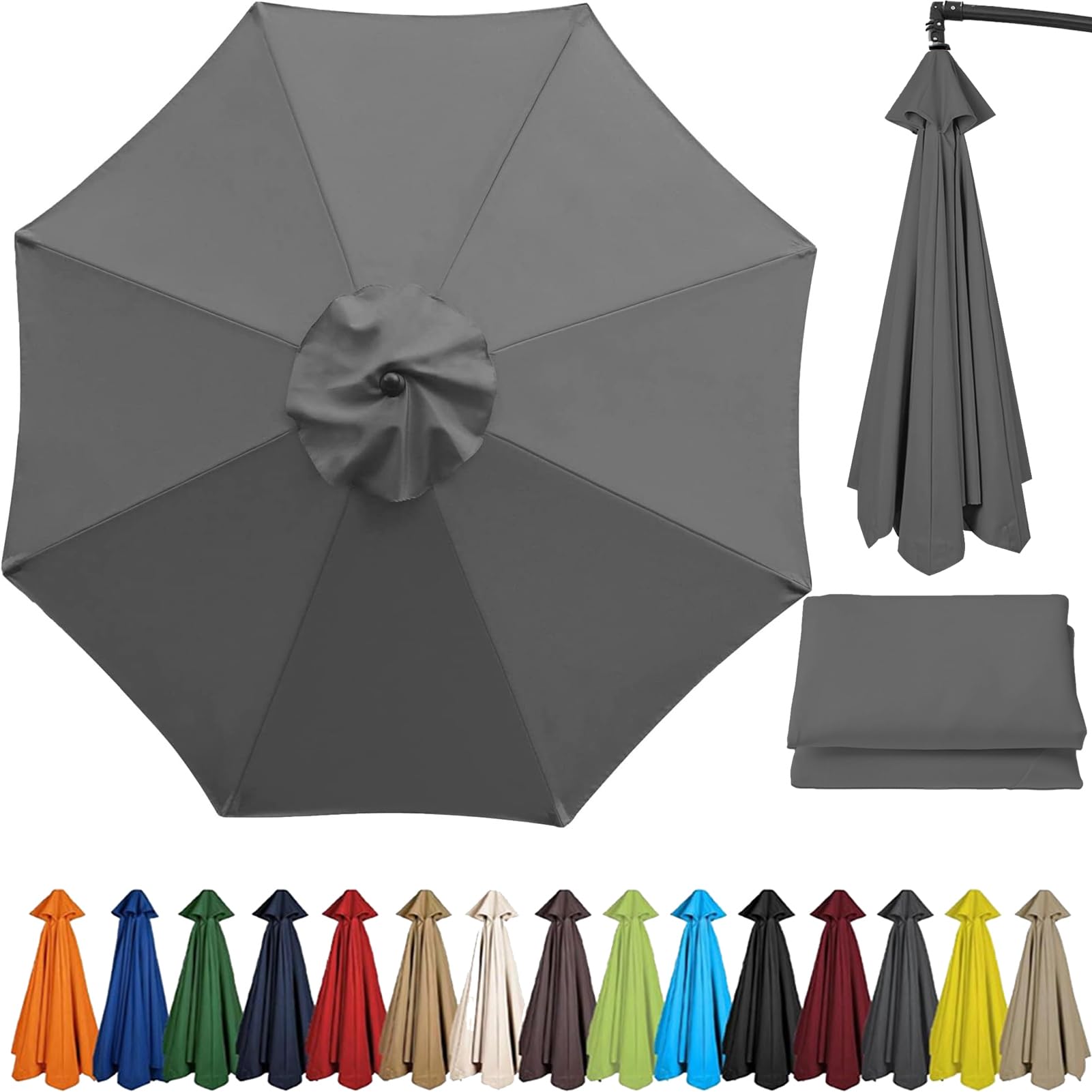 Zteiuqx Replacement Parasol Canopy,Garden Umbrella Replacement Cover Fabric 6/8 Arms for 2.5m/2.7m/3.0m/3.5m Sun Parasol,Replacement Parasol Canopy Waterproof Outdoor Table Market Umbrella Grey — image 1