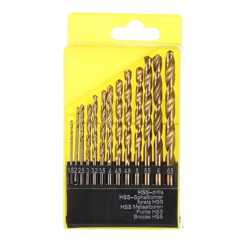 13pcs M35 cobalto Twist Drill Bit Set Round Shank Legno Trapano, Oro, 13pcs