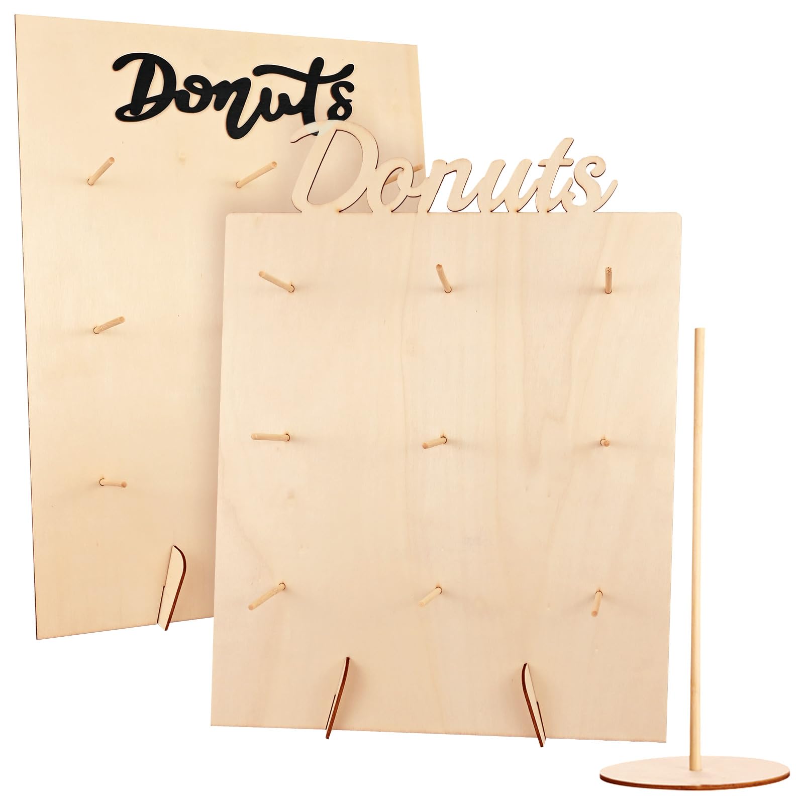 4 Pieces Donut Stand, 2 Pieces Reusable Doughnut Wall with 2 Pieces Wooden Doughnut Tower Stand, 30 x 40 cm Wall Display Stand for Birthdays, Party, Candy Trolley, Pastry Shop Decoration