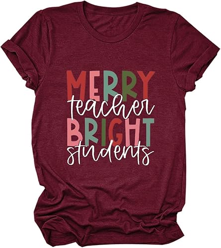 Camiseta brillante para estudiantes con texto en inglés "Merry Teacher", para mujer, para Navidad, regalos para profesores