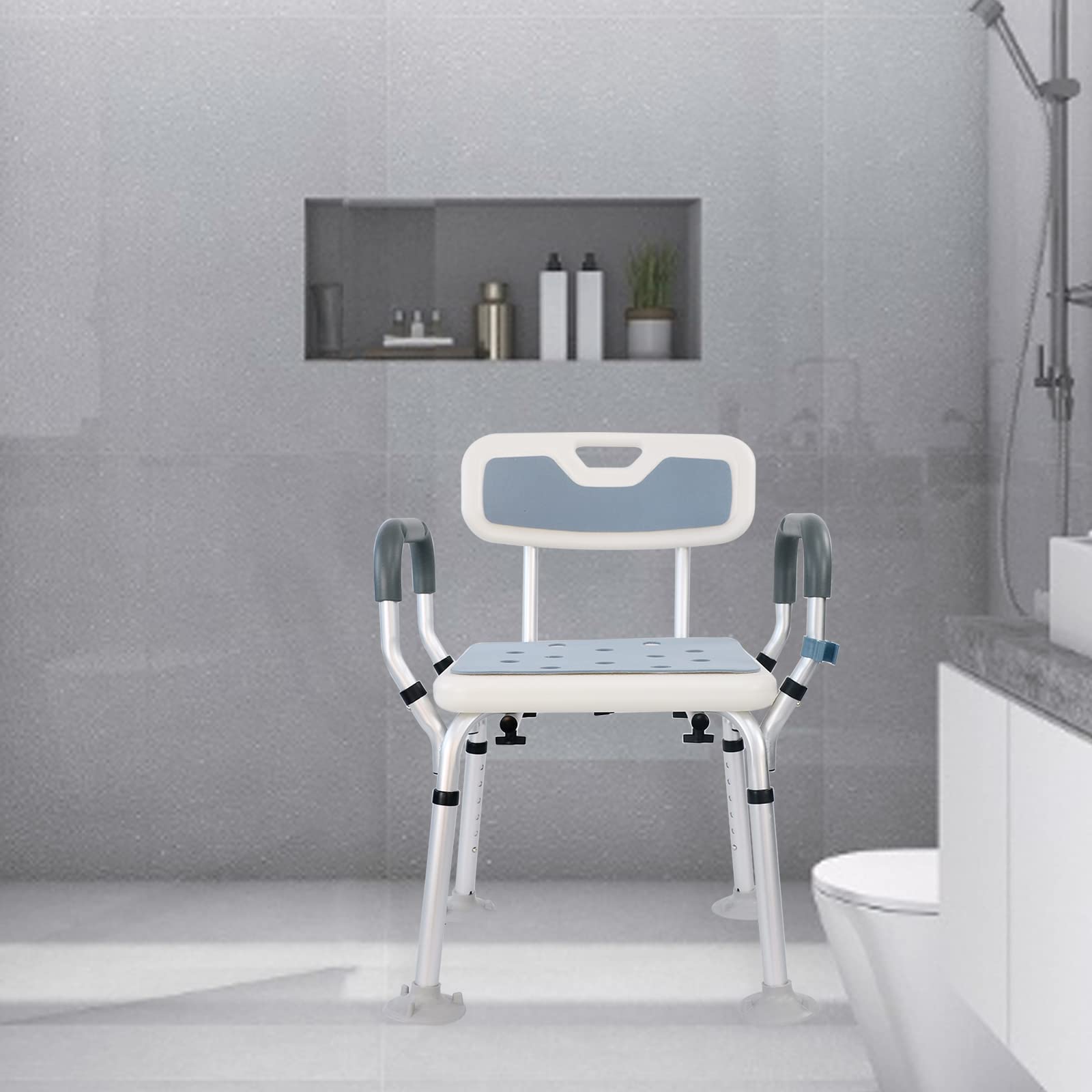 BQKOZFIN White Shower Stool Seat Adjustable Bath Chair with Padded