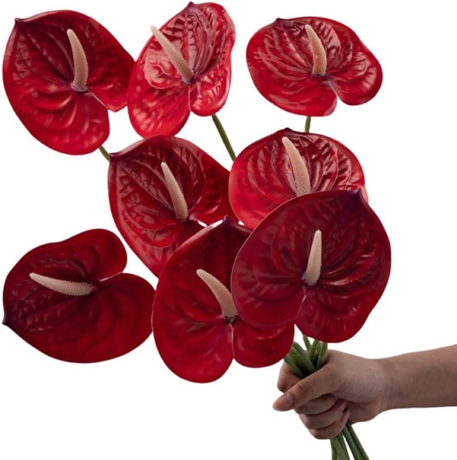 Dekorly Artificial Anthurium Flowers Real Touch Fake Flower for Table Centerpieces Arrangement and Bridal Wedding Festival Decor Flower Arrangement (Red, Height : 24Inch | Pack of 4)-image-19