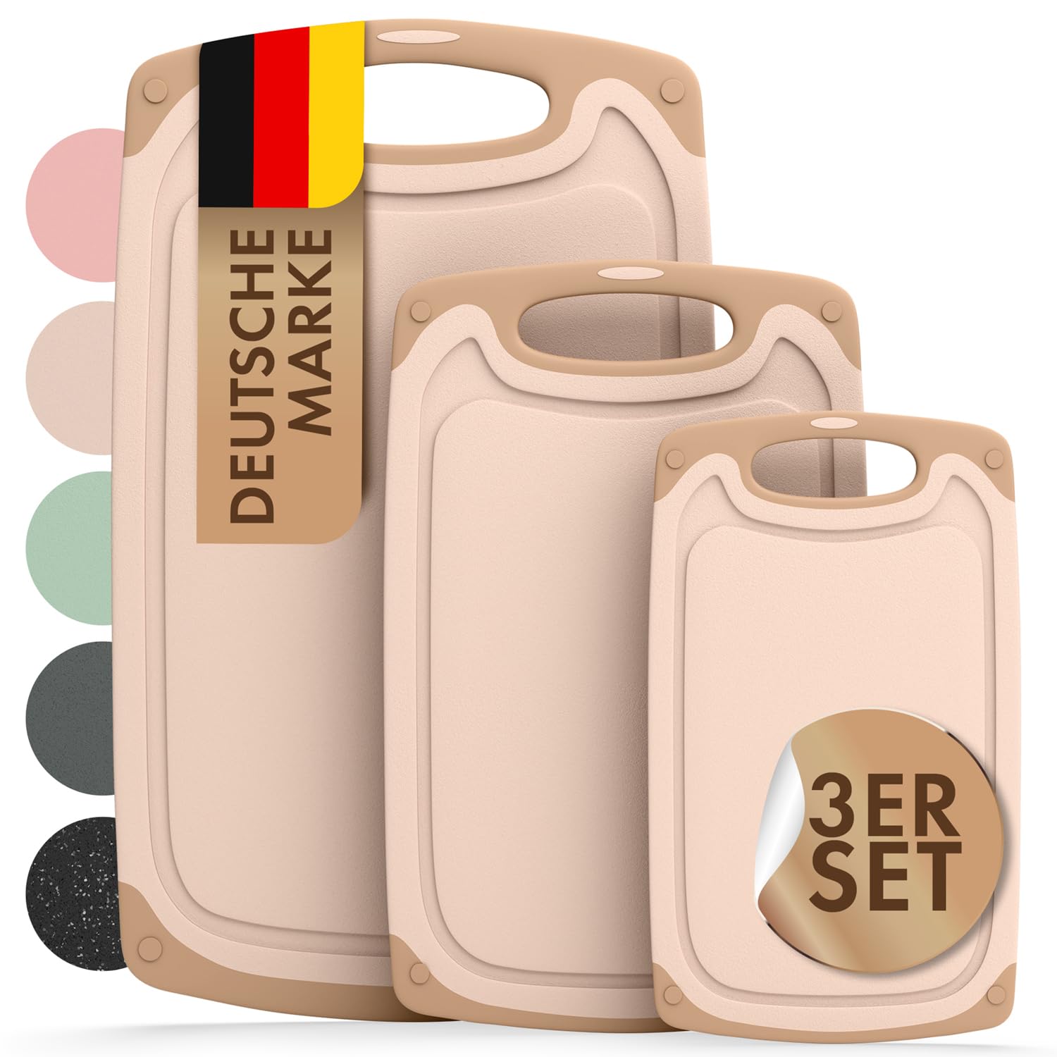 Blumtal Schneidebrett Set + 3 Größen (S/M/L) – Schneidebrett Kunststoff groß + Saftrillen & Griff, BPA-frei