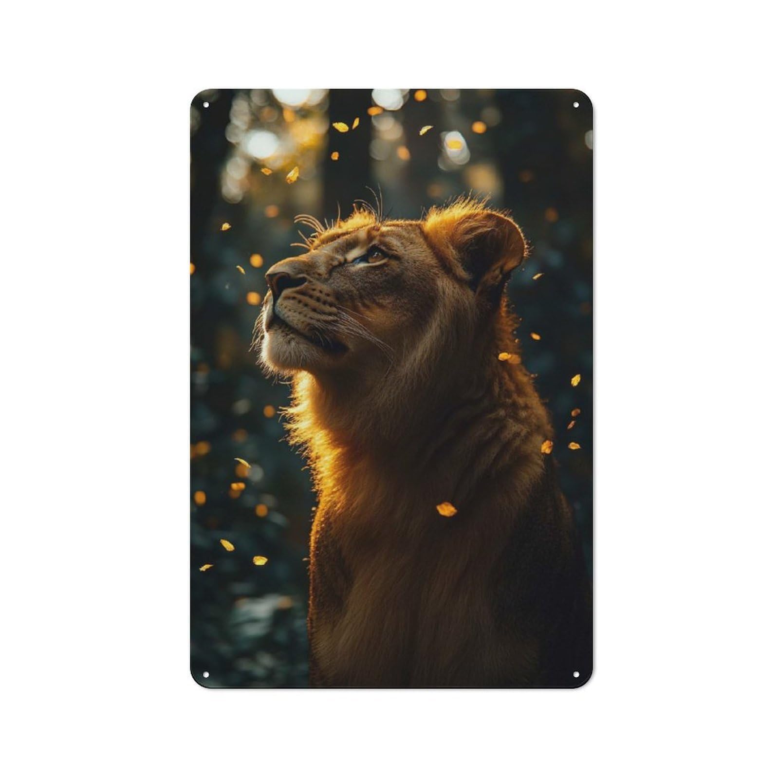 Junmoney Style-9 Lioness In Golden Light Retro Metal Wall Sign 30X20cm For Guest Room Or Hallway, A Housewarming Gift For Home Decor Collectors