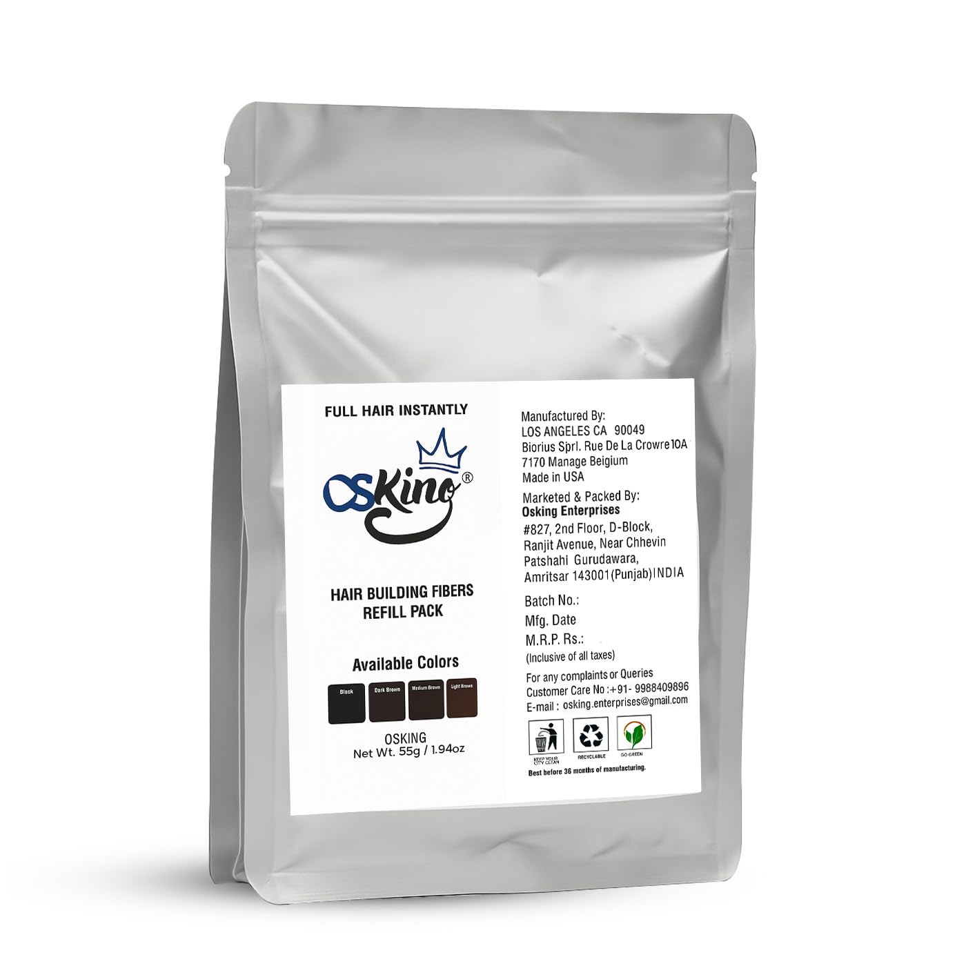 Osking Building Fiber Hair Loss Concealer Refill Bag 55 gm For Hair volumize Hair Fiber (55gm Natural Black)