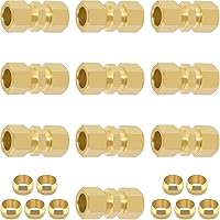 Taiidaues 1/2 Inch Brass Compression Fittings 10-Pack with Ferrules - Durable Union Connectors for Plumbing, Hydraulics & Pipe Systems