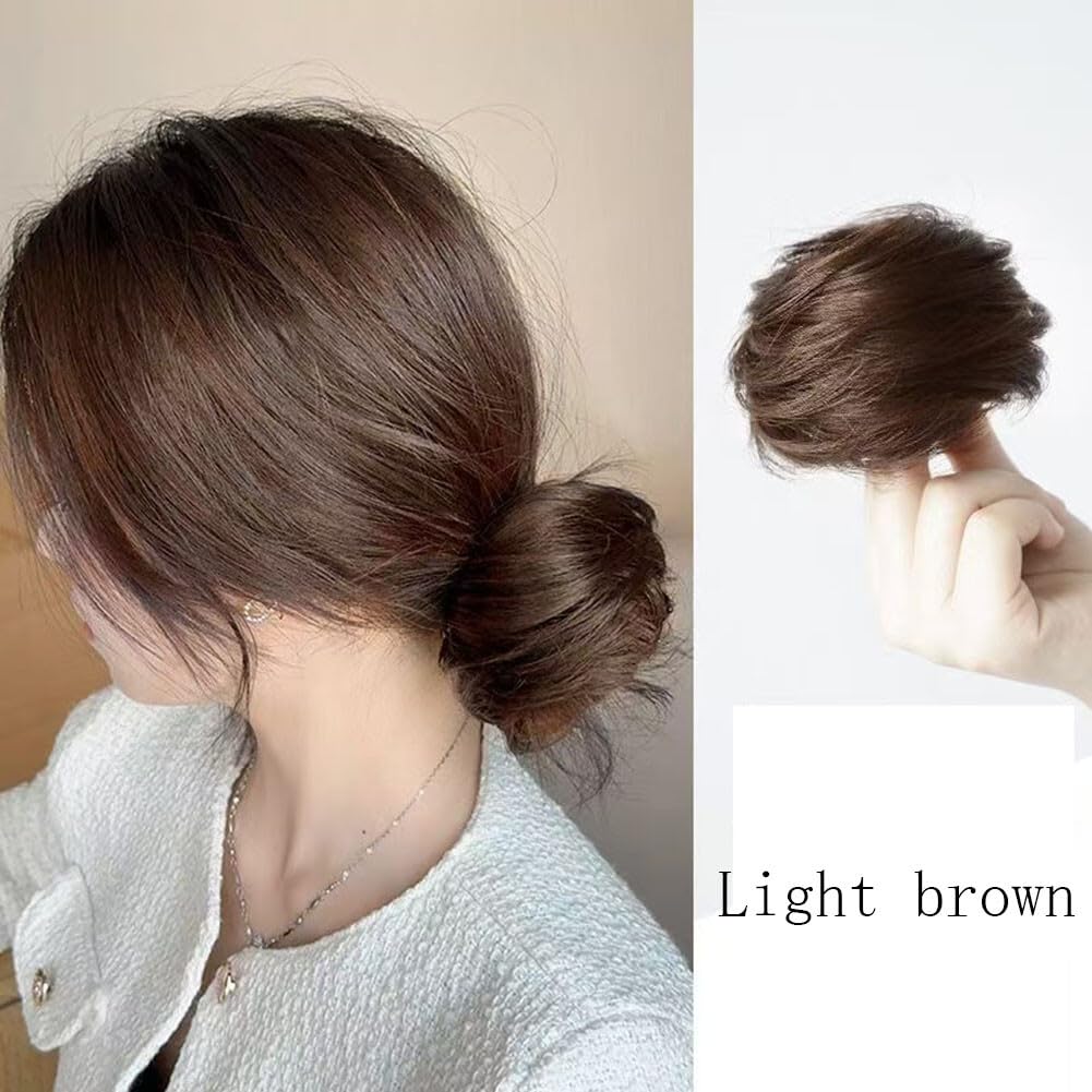 Expandable Bun Hair Piece Ponytail Extensions Synthetic Donut Updo Hairpiece Hair Bun Holder Stretchy Clip Ring(Light brown) - Image 2