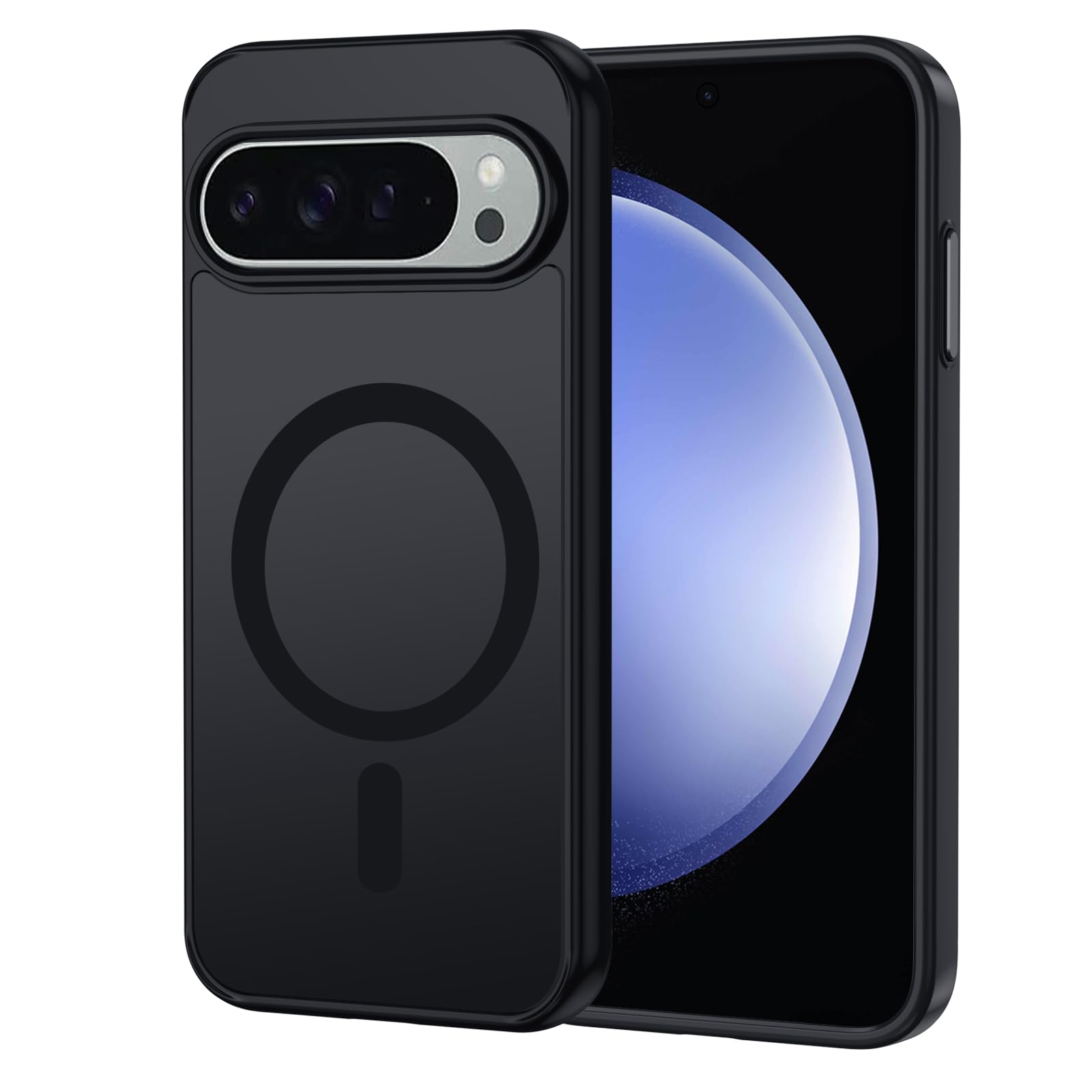Magnetic Case for Google Pixel 9/9 Pro, Compatible with Magsafe, Matte Translucent Mobile Phone Cover for Google Pixel 9/9 Pro Shockproof Anti-Scratch Hard PC Back + TPU Bumper, Black
