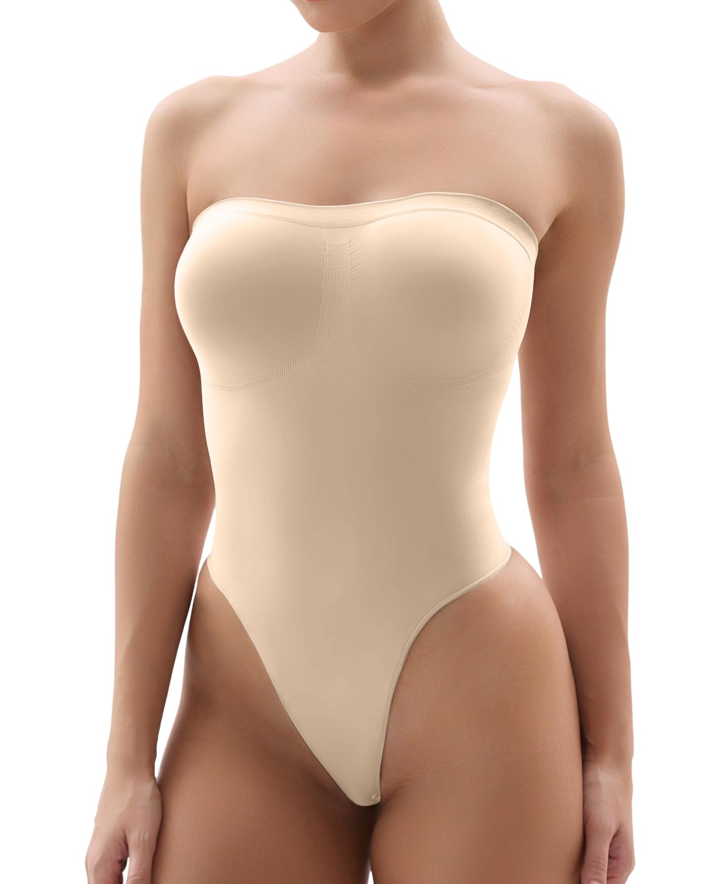 SHAPERX Body Reductor Mujer Sin Tirantes Bodies Moldeadores Adelgazante Shapewear Bodysuit Control de Abdomen Body Shaper Tanga Posparto, UK-SZ5216-Beige-2XL/3XL