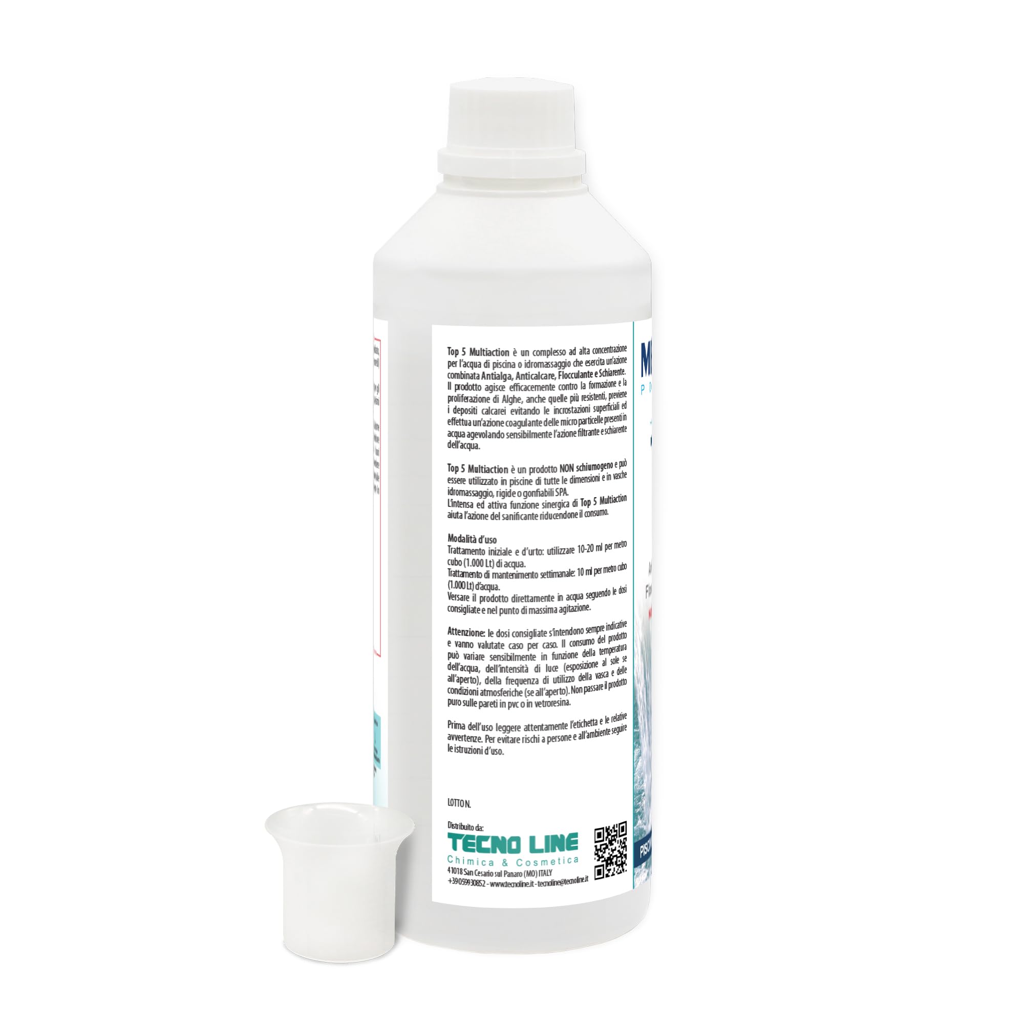 Metacril Top 5 Multiacción 500ml + dosificador Graduado, Concentrado no espumoso, Ideal para la Limpieza de Piscinas, para Piscinas e hidromasajes | No espumante, elimina algas, antical, floculante, blanqueador, para piscinas y spas de hidromasaje