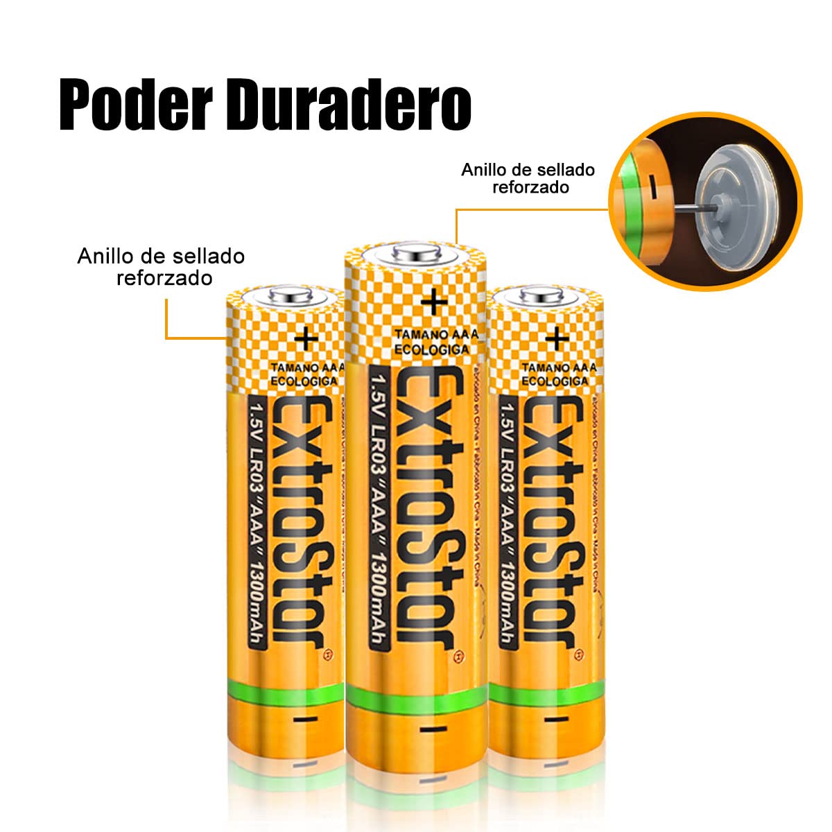EXTRASTAR Batería de Alcalinas AAA LR03 de 1,5 Voltios, 1300mAh No7 Pilas, Gama Performance, No Se Puede Cobrar, 24Pcs — view 3