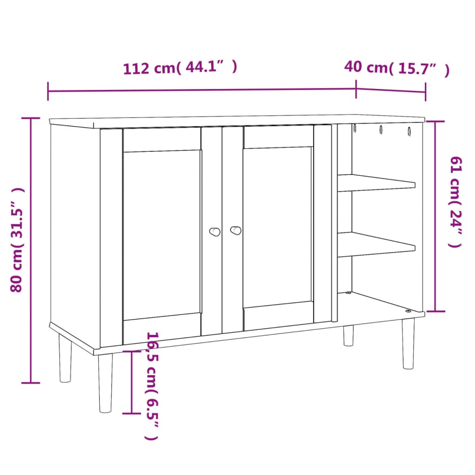 Credenza SENJA, effetto rattan, bianco, 112 x 40 x 80 cm, in legno di pino massiccio con verniciatura UV, 5 scomparti e 2 ante, per soggiorno, corridoio e sala da pranzo