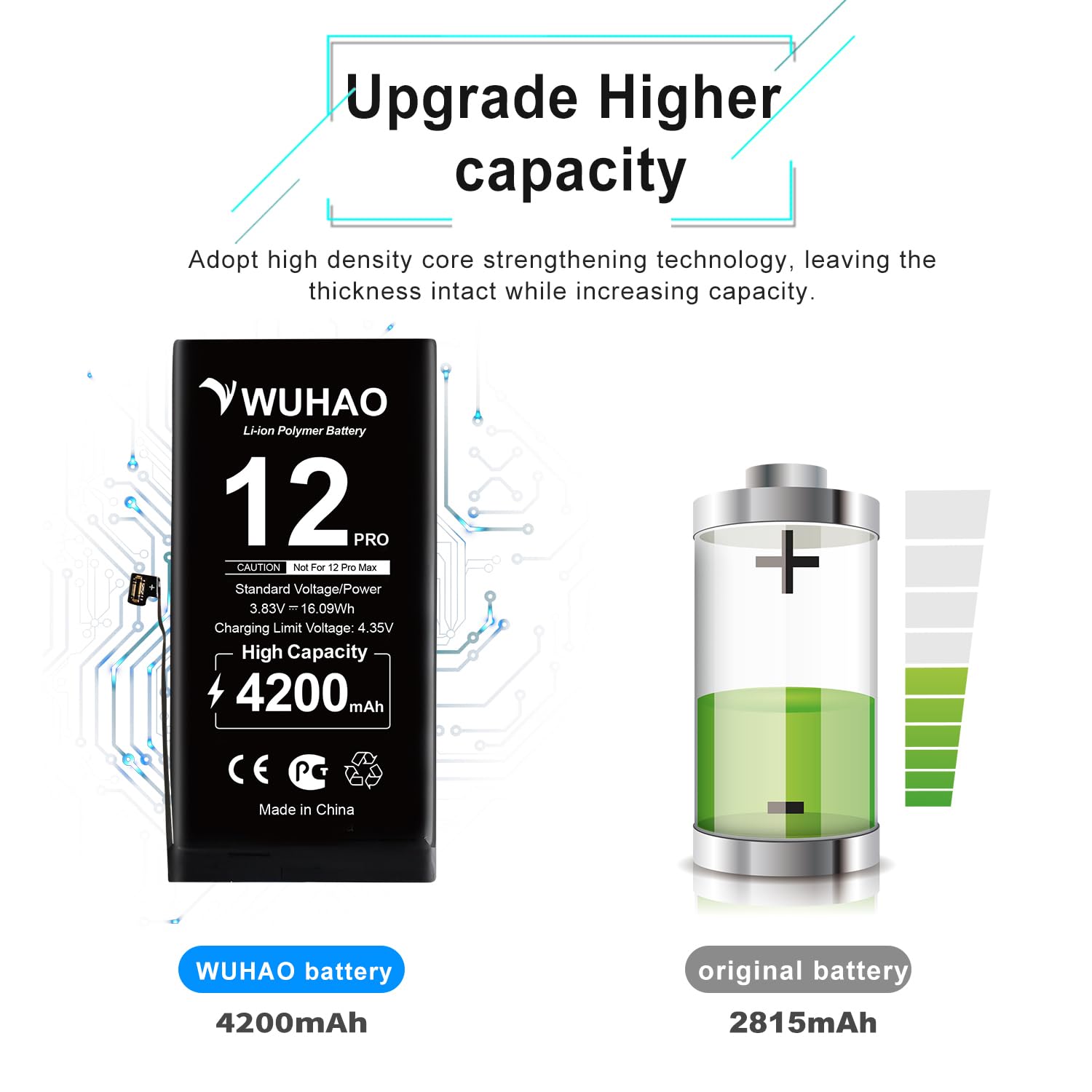 Amazon.com: WUHAO for iPhone 12 Pro Battery Upgraded 3600mAh for