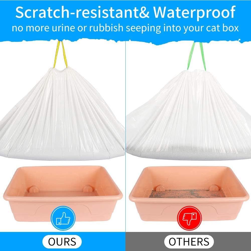 Litter Box Liners,Cat Pan Bags, Unscented, Jumbo Size with Drawstrings, Kitty Waste Supplies, Extra-Thick Kitty Litter Box Bag,Easy Clean Up,Eco Friendly Extra Durable Pet Cat Supplies