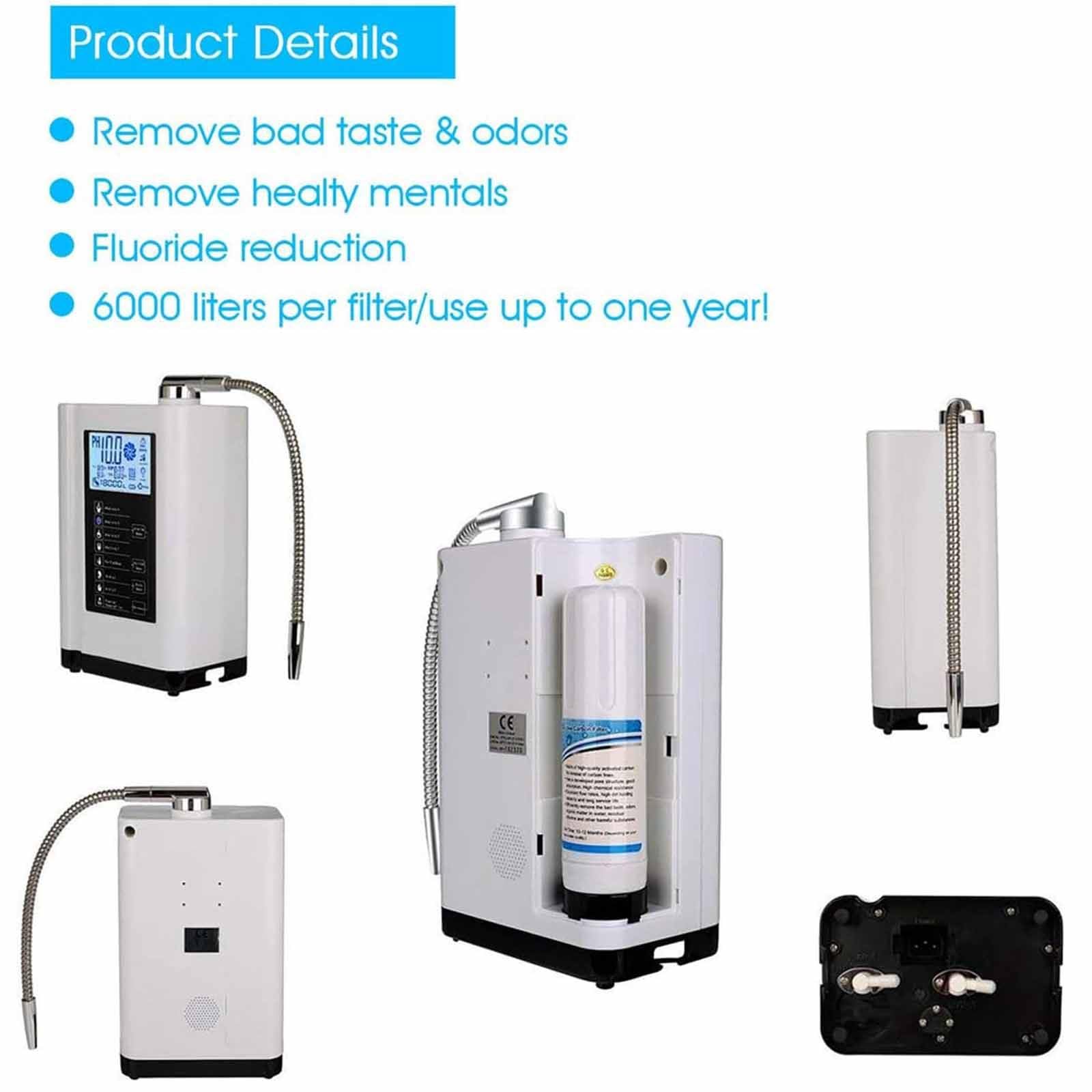 Macchina Ionizzatore Acqua Alcalina, Sistema di Filtraggio dell'Acqua Domestica PH 3,5-10,5, Filtro per Acqua Potabile Acida Alcalina Domestica LCD da 3,8 Pollici,Silver