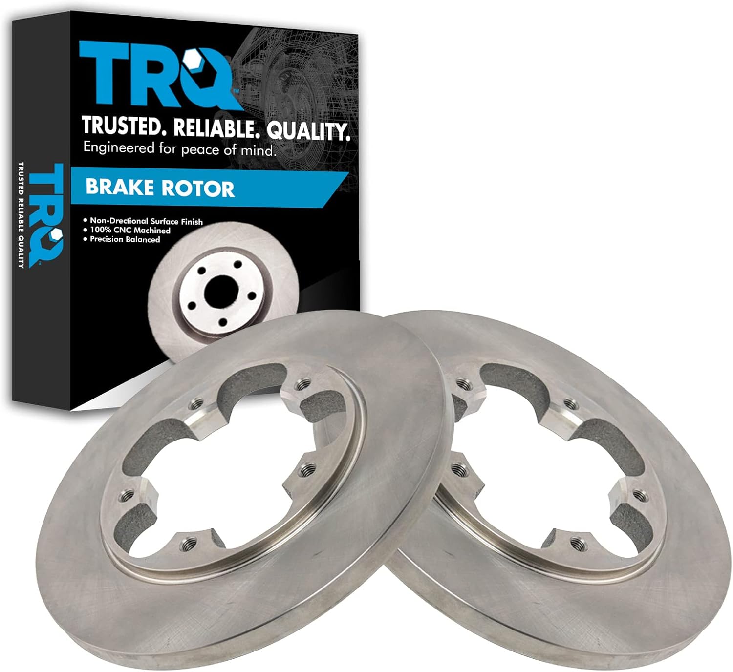 TRQ Rear Brake Rotors Set Solid Compatible with 2015-2019 Ford Transit-150 Transit-250