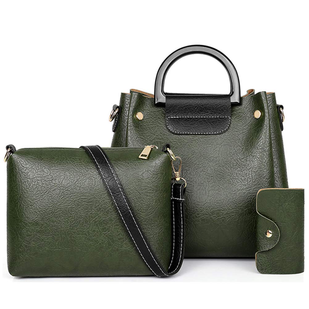 Chikencall Juego de 3 bolsos de mano de piel sintética para el hombro, para el trabajo, bolsos, color Verde, talla Talla única
