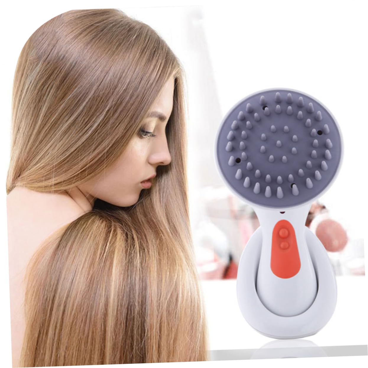 FRCOLOR Peine de Masaje Recargable Eléctrico de Mano para Cabelludo Vibración para Aliviar Estrés de Cabeza