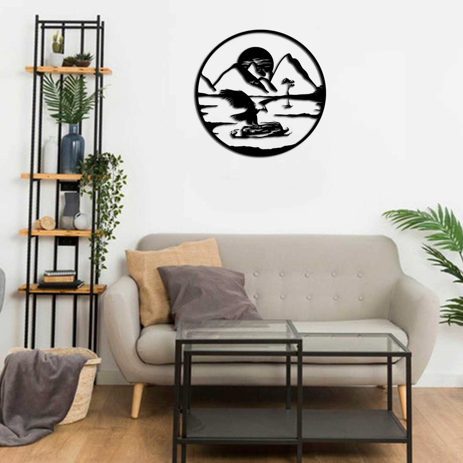 Decorazione Murale Aquila Calva In Metallo Intagliato A Mano – 40,6x35,5 Cm, Cornice In Legno