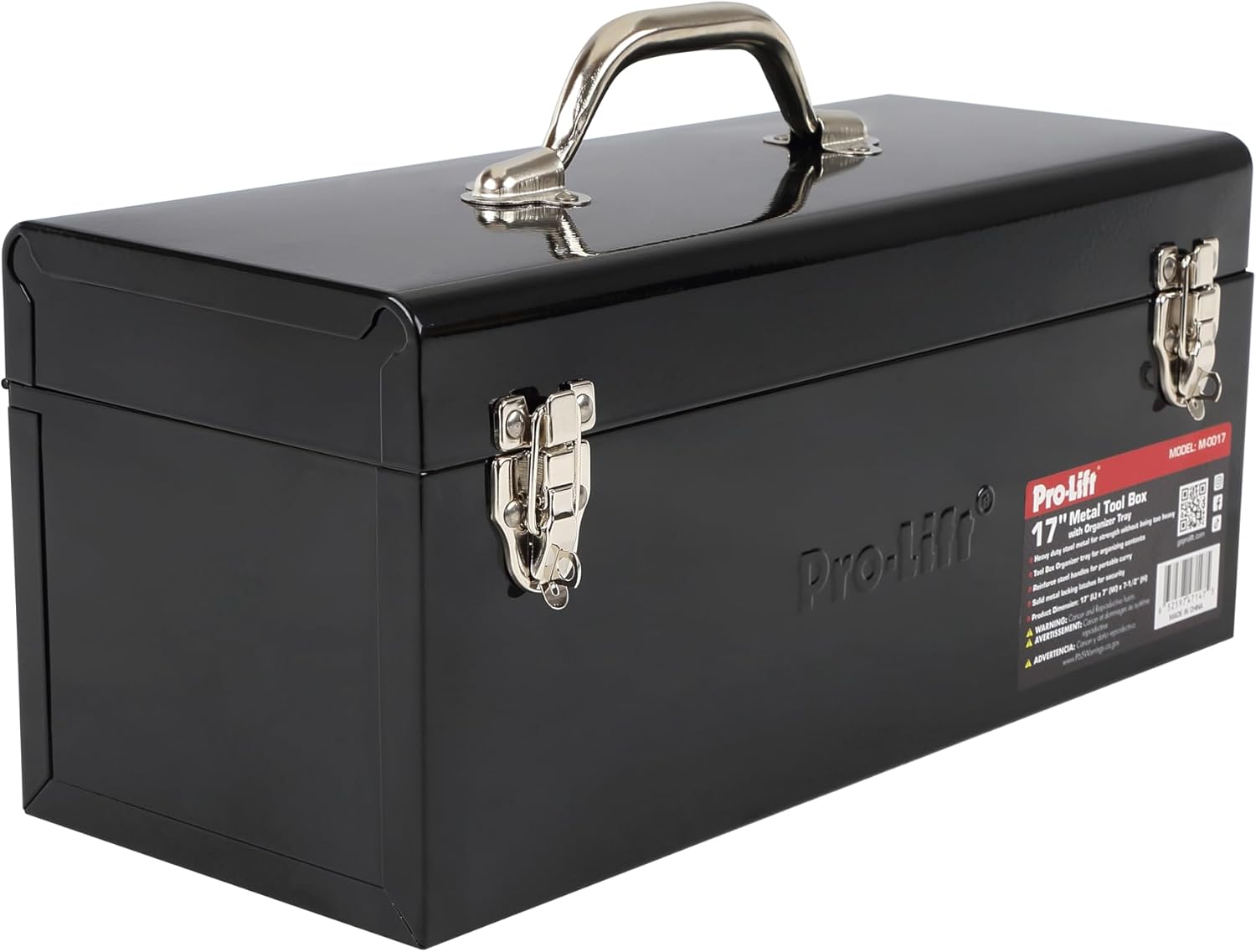 Pro-Lift Steel Tool Box 17-inch Metal Toolbox Portable with Handle Heavy Duty Metal Latch Closure and Removable Storage Tray Carry Tools Box Organizer