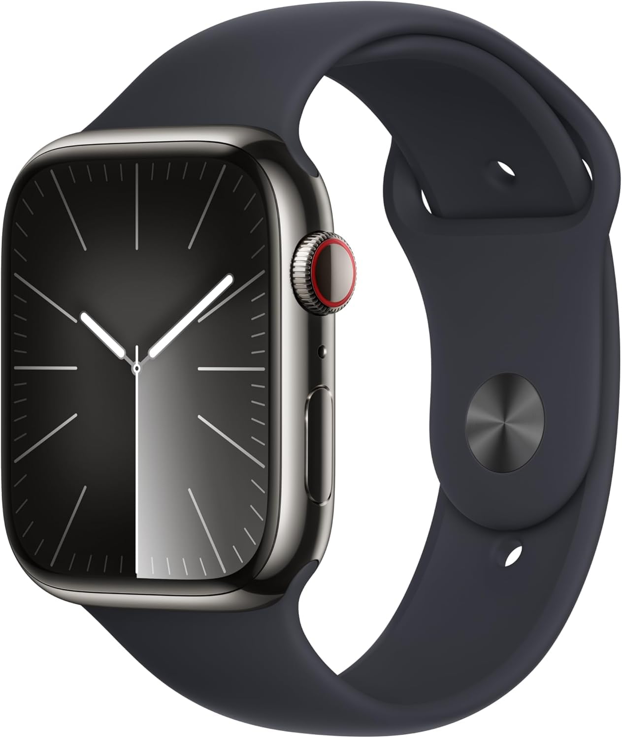 Apple Watch Series 9 [GPS + Cellular, 45mm] - Graphite Stainless Steel Case with Midnight Sport Band, M/L (Renewed Premium)