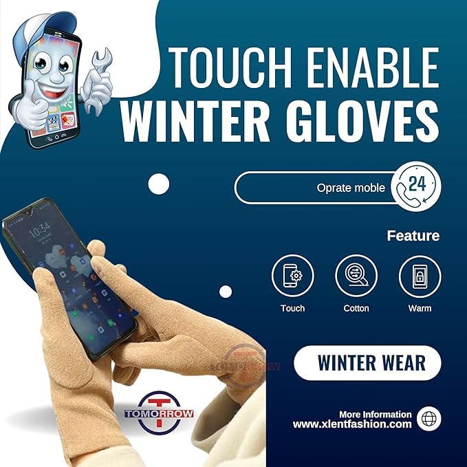 Image of Tomorrow Winter Gloves for Women, Cold Weather Suede Gloves, Touchscreen Gloves for Women, Gloves for Cold Weather and Outdoor Activities,Plush lined gloves, Thermal winter gloves
