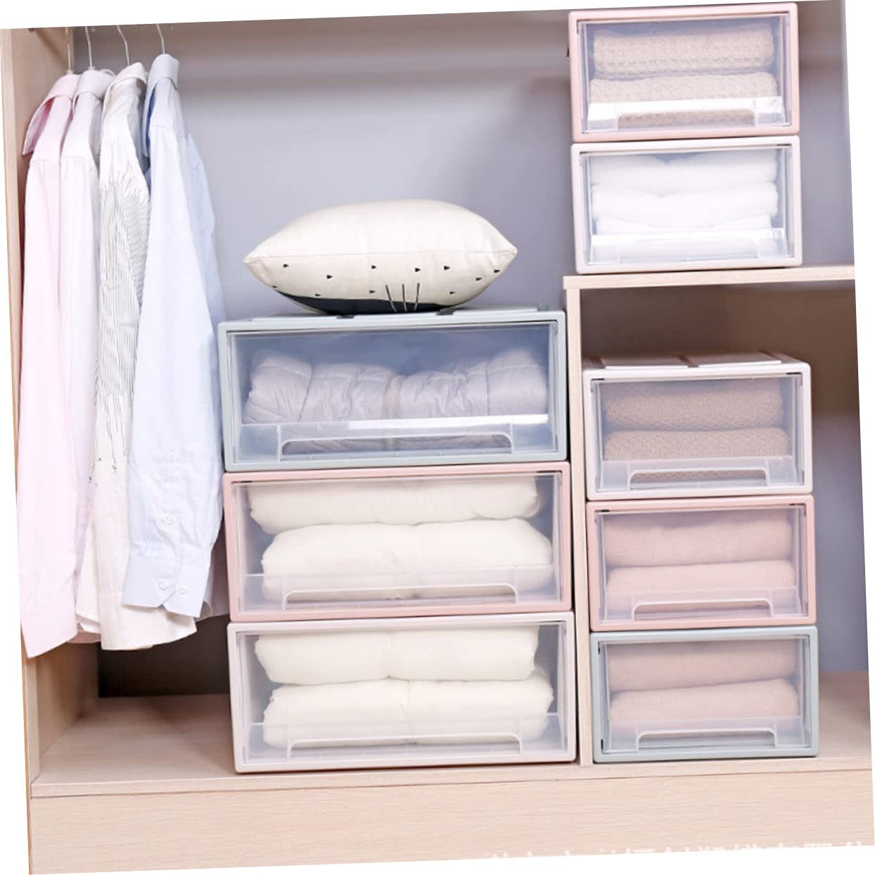 IMIKEYA Scatola Riponi Scarpe in Plastico Bianco, Contenitore Impilabile a Cassetto, Multiuso per Armadio e Oggetti, Organizzatori Scarpe per Casa, 31x22x12 Cm
