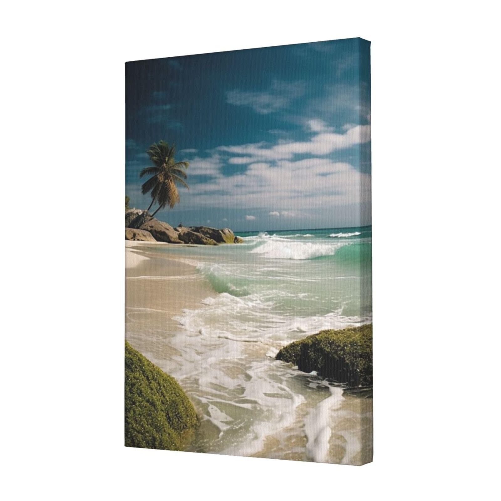 FodPand Beach Ocean Canvas Wall Art for Living Room Wall Decor 12"x18" Modern Artwork Painting Pictures Hanging Canvas Prints Aesthetic Wall Art for Bedroom Bathroom Office Wallart Decor