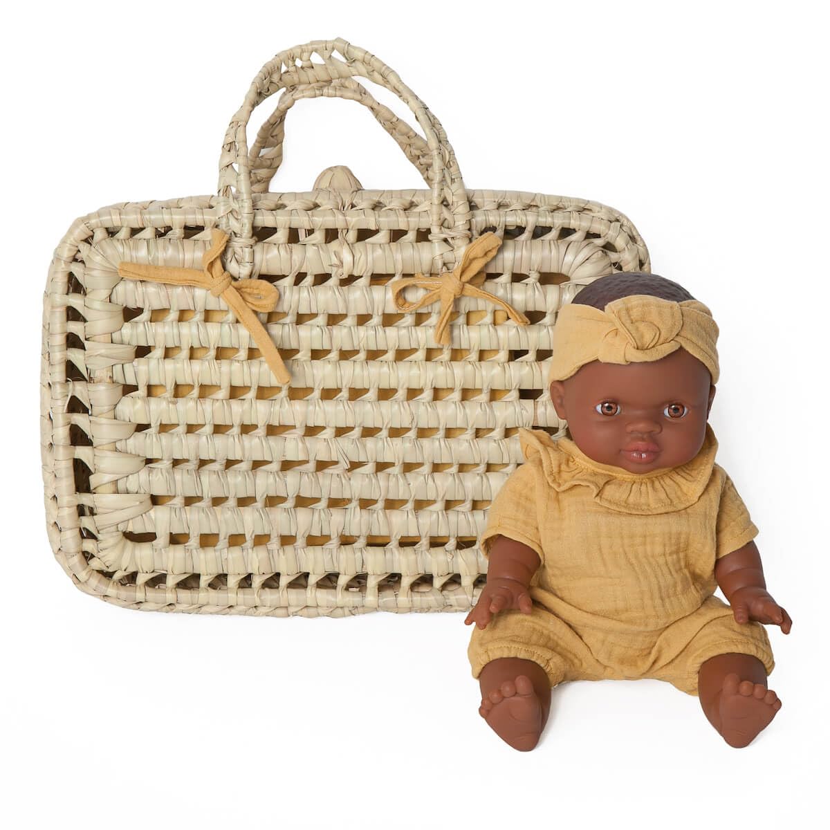 WOOKIDS Maleta de Mimbre para muñecas Bobble Mostaza