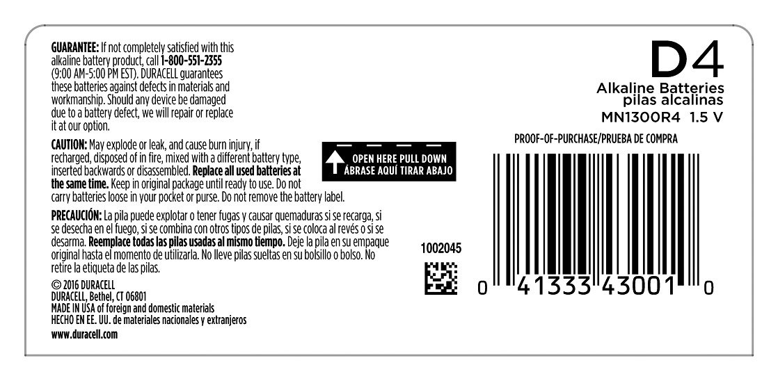 Duracell - CopperTop D Alkaline Batteries with recloseable package - long lasting, all-purpose D battery for household and business - 4 count
