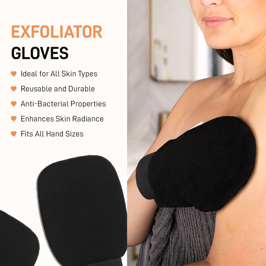 Multibrite Reusable Skin Exfoliating Gloves for All Skin Types, Anti-Bacterial, Deep Exfoliation, Smooths and Brightens Skin, Removes Dead Cells, Perfect Fit, Increases Circulation, Radiant Glow Ideal for Sensitive Skin