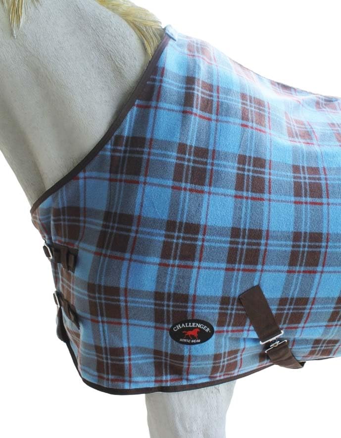 Image of 80 inch Horse Polar Fleece Cooler Moisture Wicking Exercise Blanket Sky Blue Plaid 43EE14