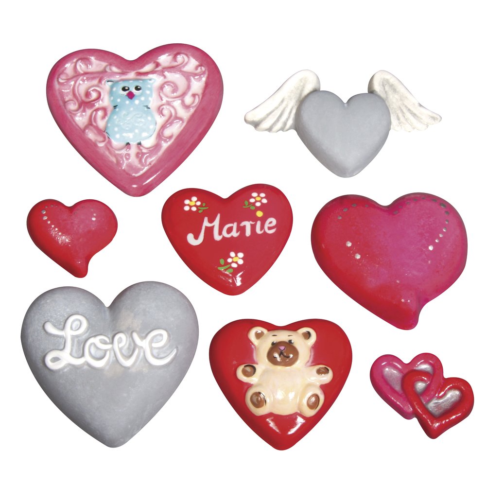 Rayher Casting Mould: Hearts, 8 Motives, 3.5-7cm, Size: 23.2x18.3cm, White