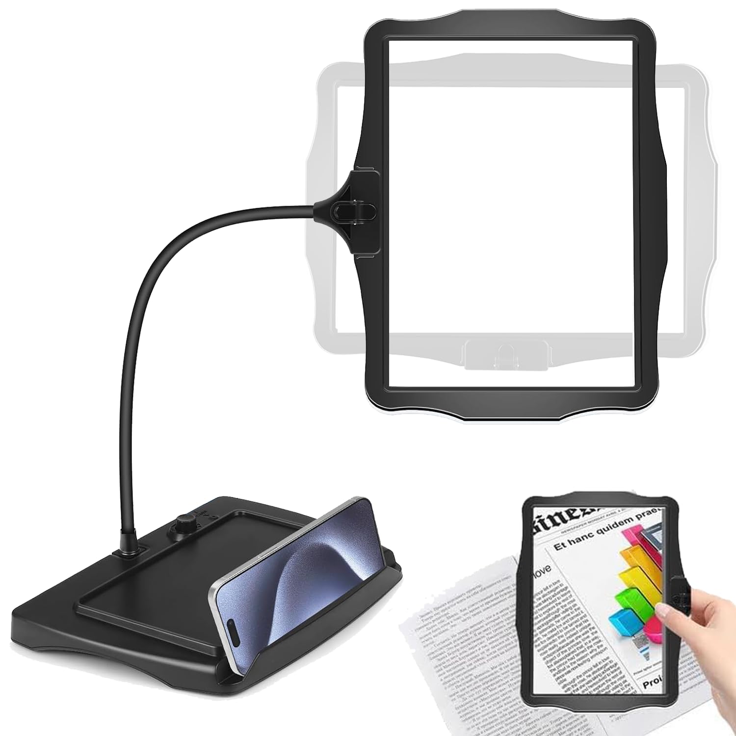 拡大鏡 ルーペ 読書用の拡大鏡 スタンドライトルーペ LEDライト付き スタンド付き 1台2役 USB充電式 大型虫眼鏡 調光 50 LED デスクランプ 角度調整可能 柔軟な取り外し可能 読書 裁縫 新聞 雑誌 地図 手芸 修理 工作、弱視、高齢者に適用 日本語説明書付き (ブラック)