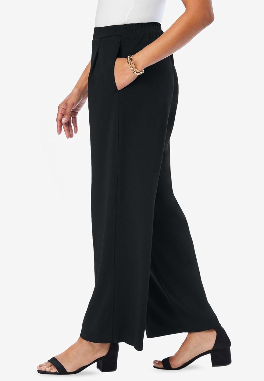 Jessica London Women's Plus Size Stretch Knit Crepe Wide Leg Pant