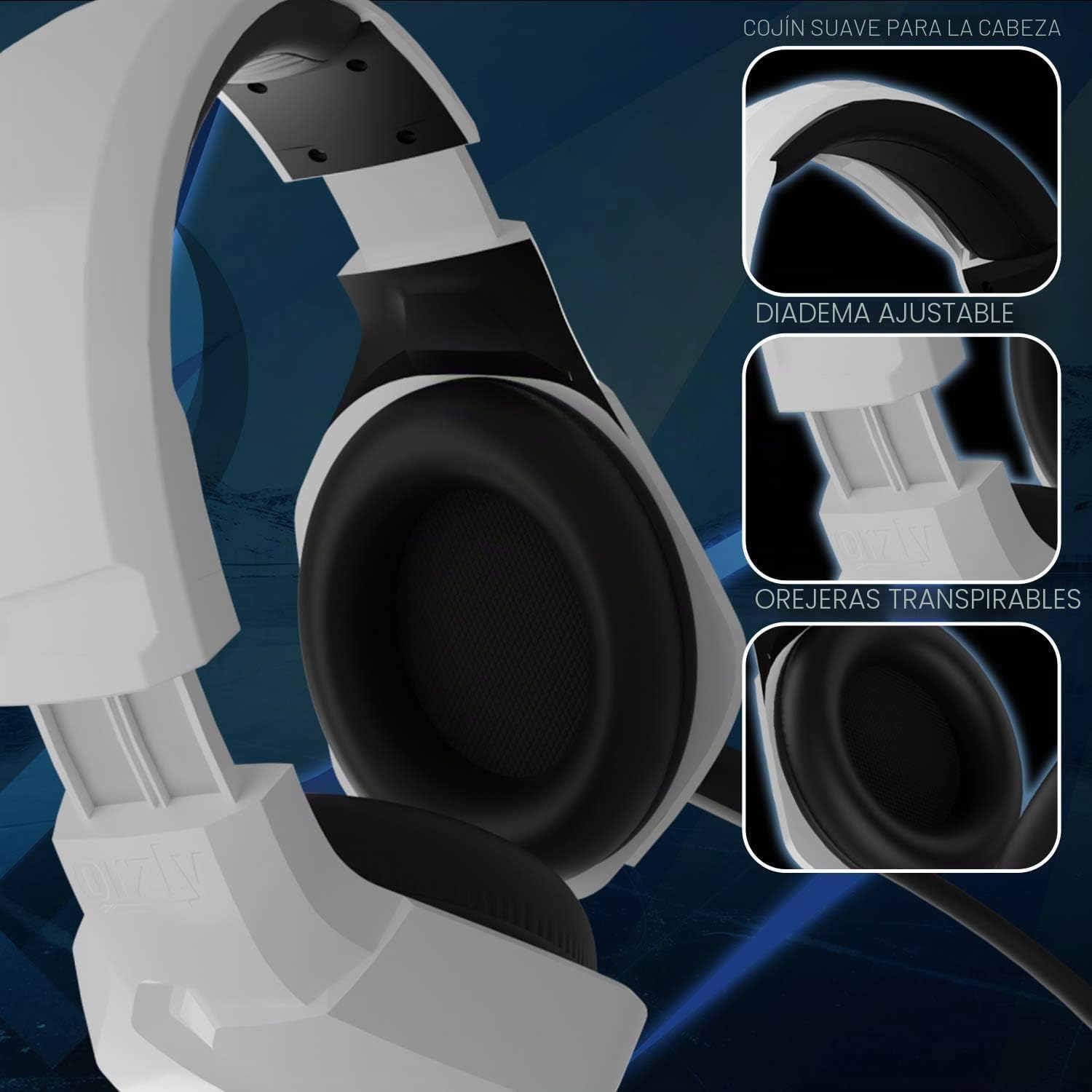 Orzly Auriculares Gaming Compatible con PS5, PS4, PC, Xbox, Nintendo Switch, con microfono, Sonido Premiun RGB Luz LED, cancelación de Ruido - Hornet RXH -20 Siberia Edicion