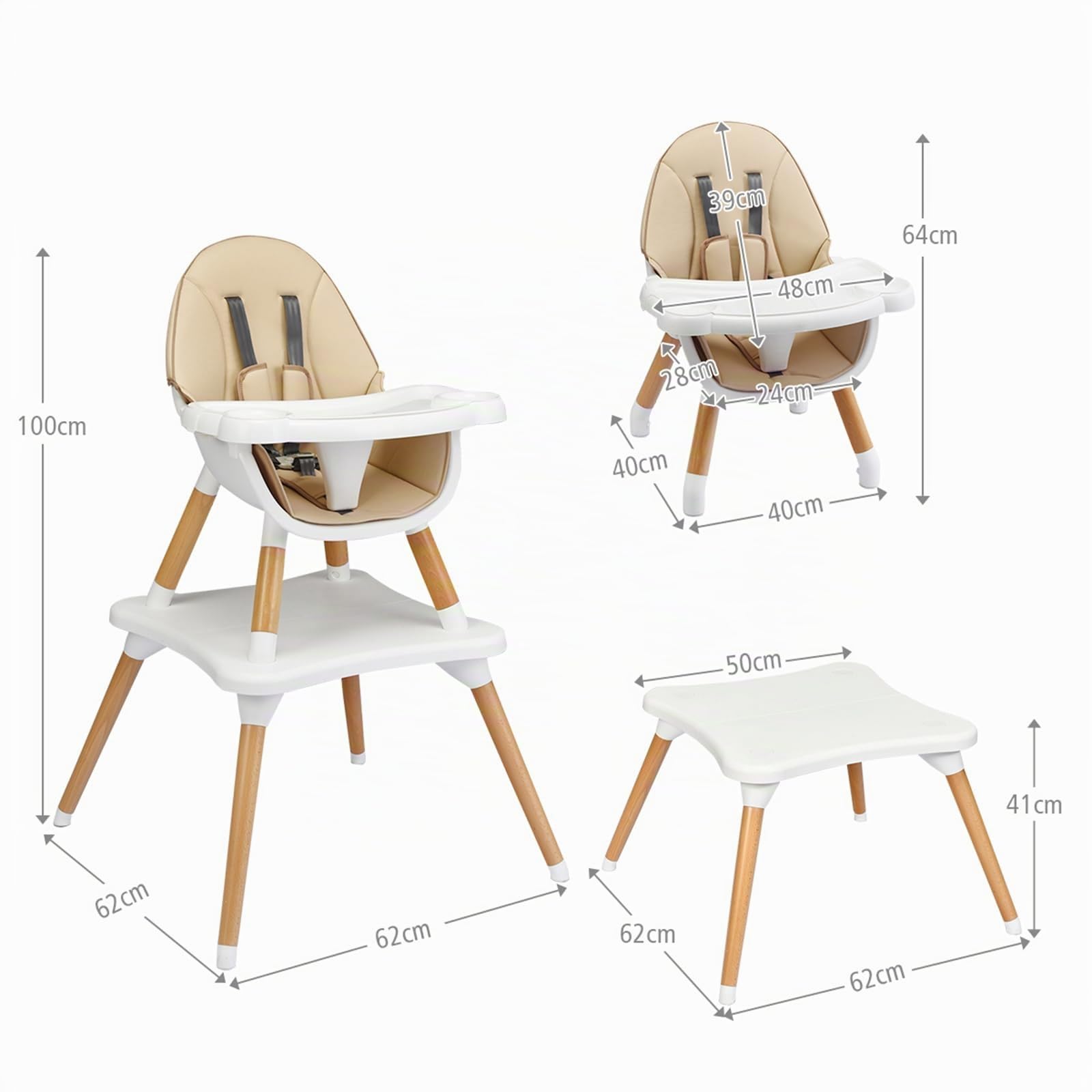 COSTWAY Trona para Bebé con Altura Ajustable, Silla Alta para Comer con Cinturón de Seguridad y Bandeja Extraíble, Trona Portátil Evolutiva Bebé (sin Tablero de Bloques, Caqui)