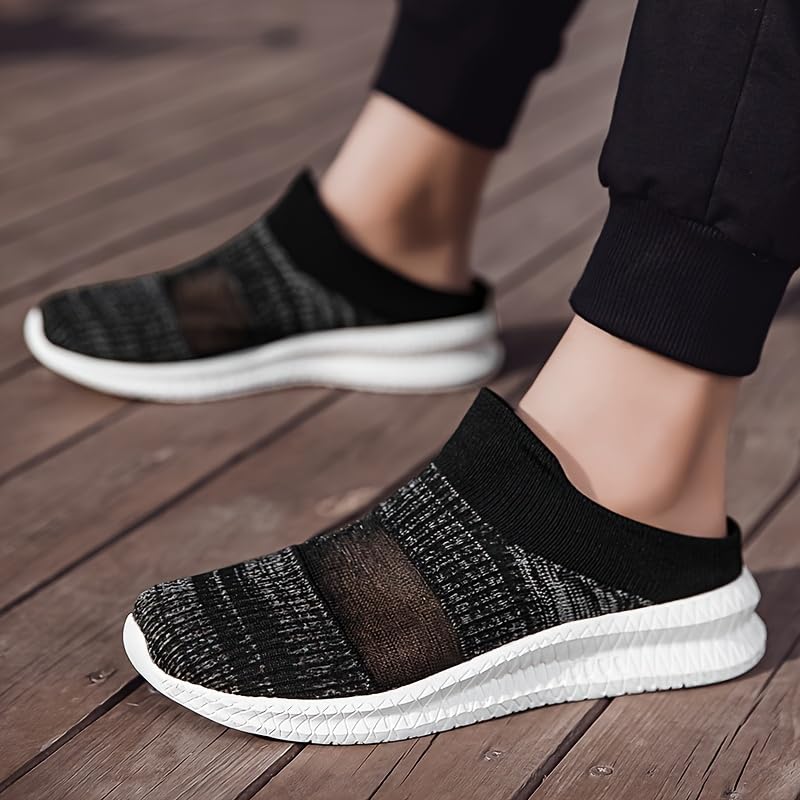Men's Lightweight Breathable Mesh Slip-On Sneakers - Comfortable Casual Shoes with Transparent Mesh Upper & Black Accents, Outdoor, Running, and Casual Attire3
