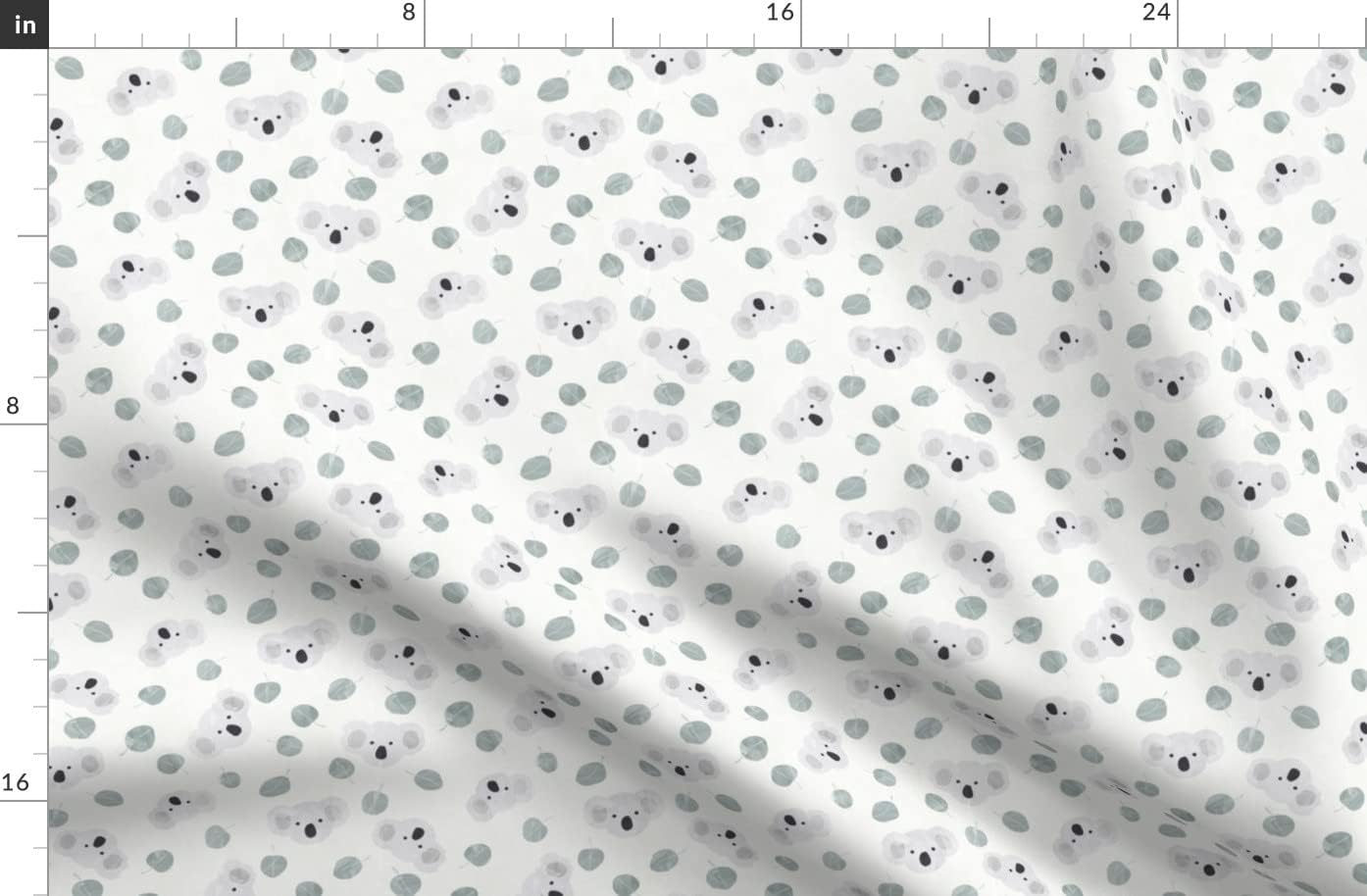 Spoonflower Fabric - Inch Australian Eucalyptus Leaves Animals Kids Koala Gender Neutral Printed on Organic Cotton Sateen Fabric by The Yard - Sewing Quilting Apparel Home Decor