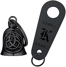 FaithHeart Motorcycle Bell Stainless Steel Lucky Charm Keyring for Motorcycle, Punk Motorcycle Bells with Viking Vegvisir Symbol, Hip Pop Lucky Charm for Motorcycle