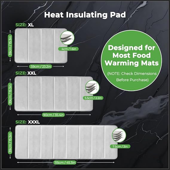 FYY Heat Resistant Mat for Food Warming Mats 45.3x15.4 inch | Countertop Protected, Up to 50% Temperature Block, Foldable and Space-Saving, Waterproof (Not Include Food Warming Mat)