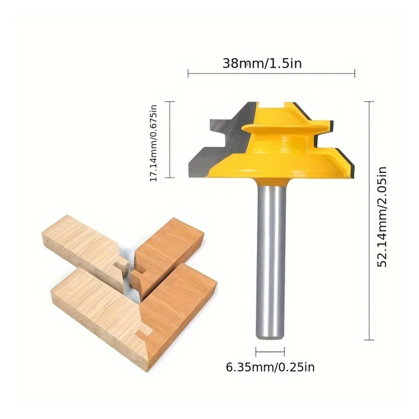 3 szt. Zestaw końcówek frezarskich 1/4" - 45° 3-zębny frez typu T do połączeń na wczepy jaskółczy ogon 6,35 mm trzonek Narzędzia stolarskie drewna