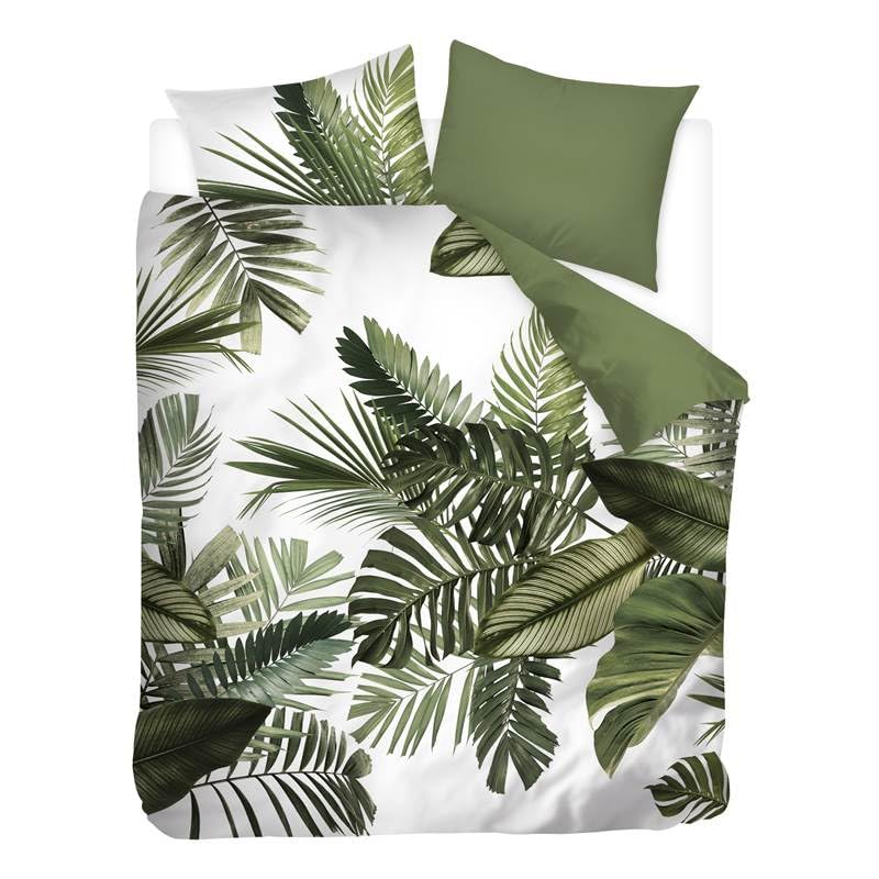 Housse de couette 200x200 vert avec taies d'oreiller Snoozing Palm Leaves pour grand lit adulte