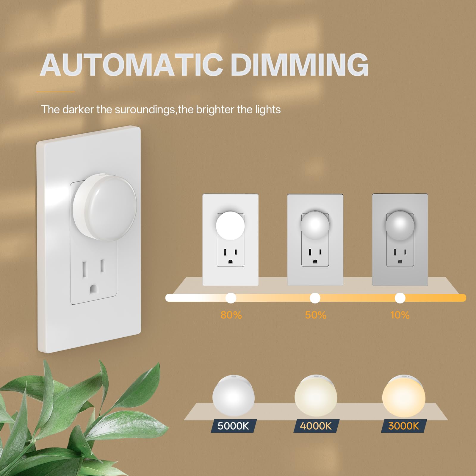 Luz nocturna enchufable en la pared, mini luces nocturnas LED regulables para niños, luz suave para lactancia materna, ayuda para dormir, dormitorio, guardería, pasillo, escalera, 3CCT, paquete de 4