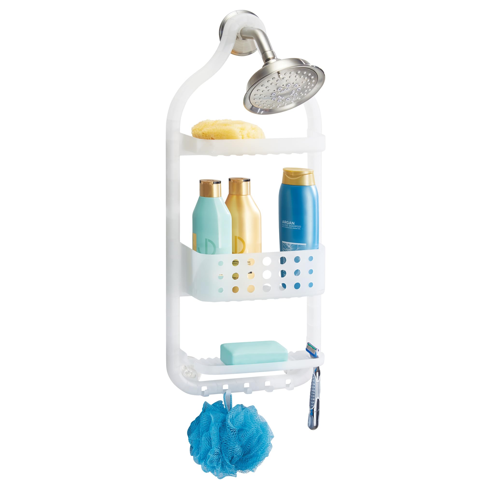 iDesign Circlz Plastic Hanging Shower Caddy Extra Space for Shampoo Conditioner and Soap with Hooks for Razors Towels